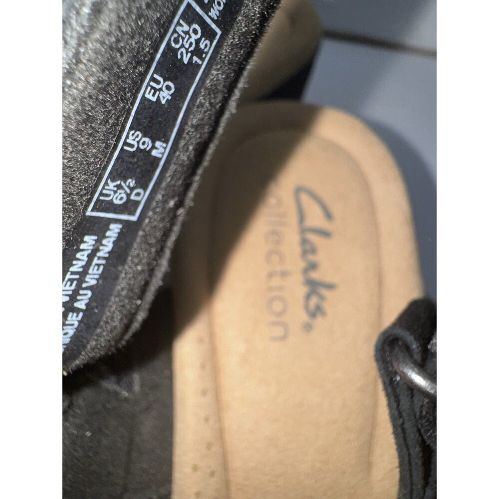Clarks Wedge Sandals 9 Black Suede Strappy Open Toe Slingback Platform Heels NEW - Picture 5 of 7
